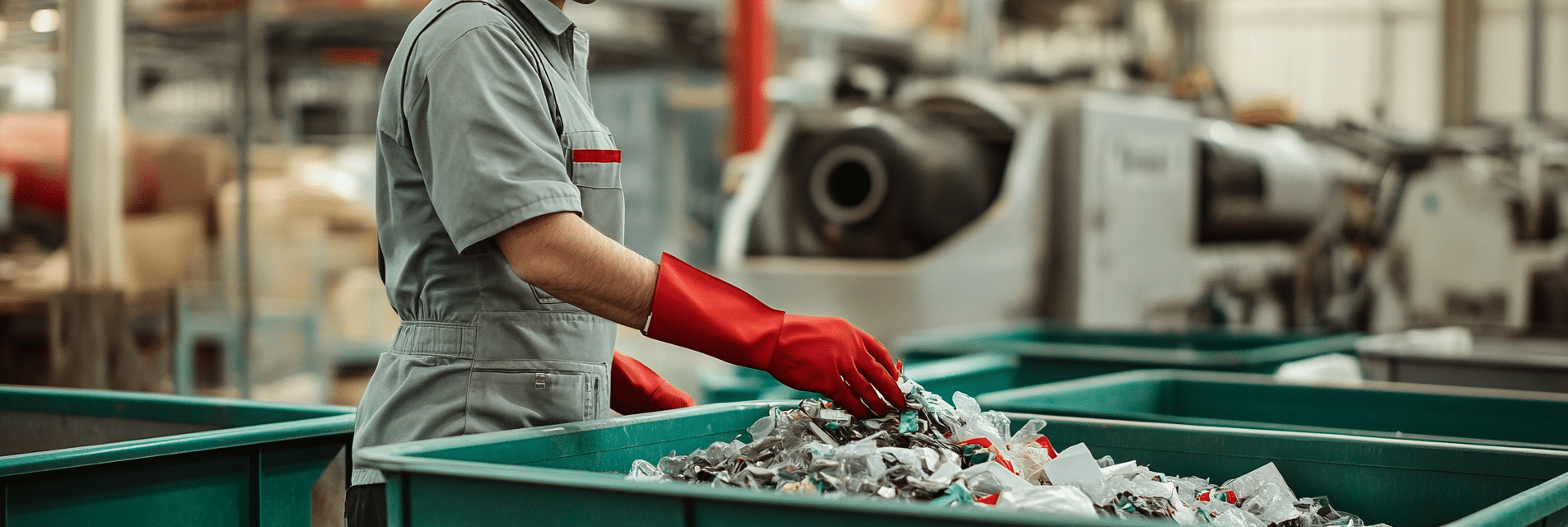 Professionnel triant des déchets dans un centre de recyclage organisé.