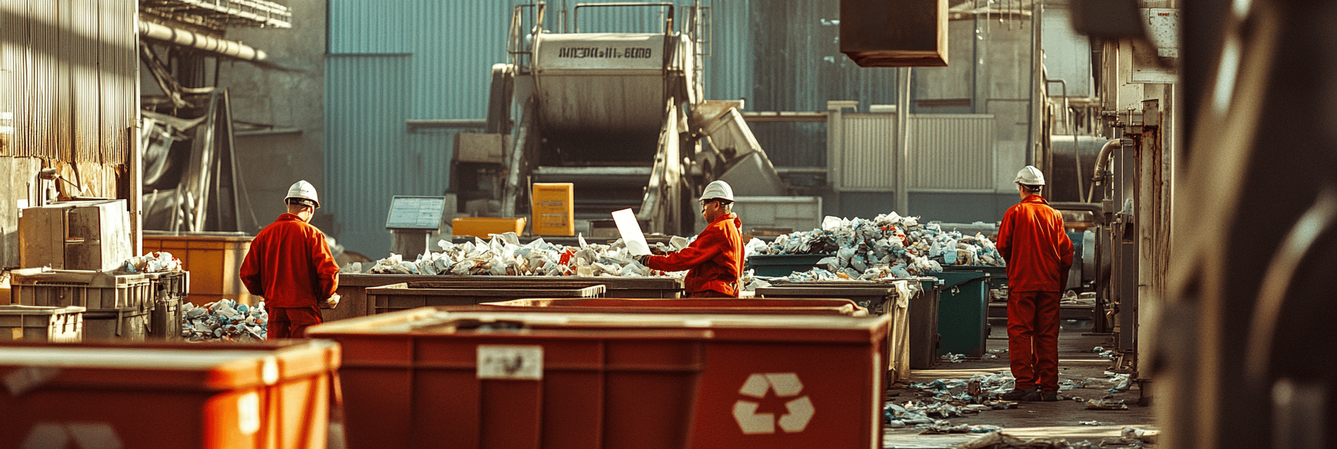 Gestion des déchets avec tri organisé de matériaux recyclables.