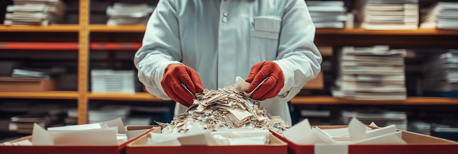 Professionnel triant et éliminant des archives dans un bureau.