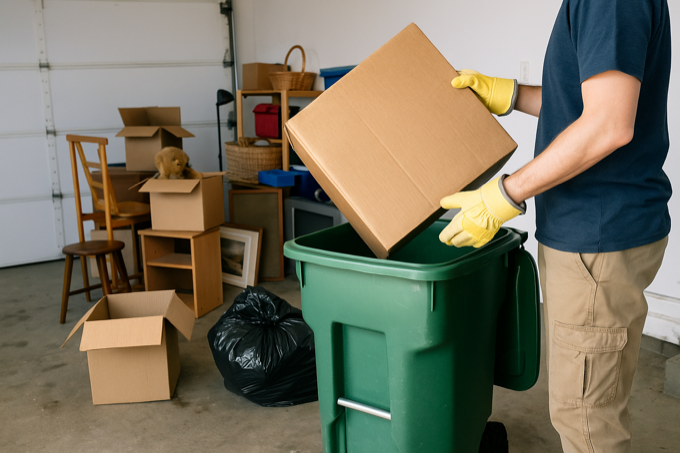Homme triant objets pour recyclage