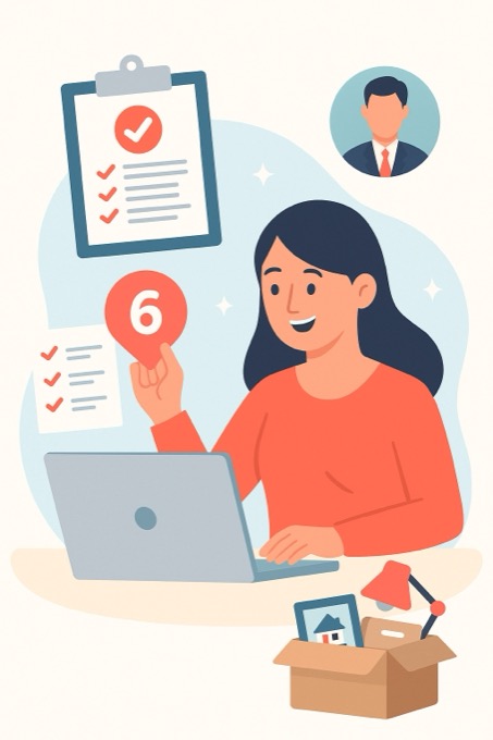Illustration d'une femme recevant plusieurs devis débarras en ligne sur ordinateur