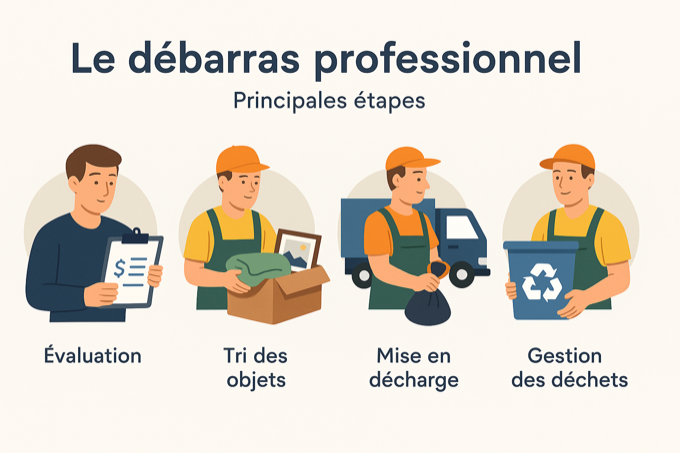 Étapes du débarras professionnel en infographie