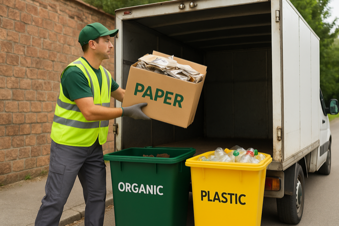 Tri des déchets par un professionnel lors d’un débarras respectueux de l’environnement